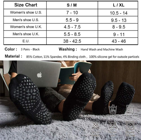 Unisex Non Slip Socks with Grip for Yoga, Hospital, Pilates, Barre | Ankle, Cushioned