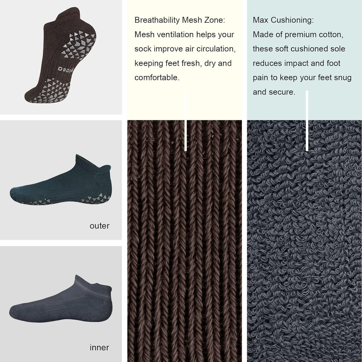 Unisex Non Slip Socks with Grip for Yoga, Hospital, Pilates, Barre | Ankle, Cushioned