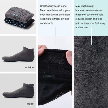 Unisex Non Slip Socks with Grip for Yoga, Hospital, Pilates, Barre | Ankle, Cushioned