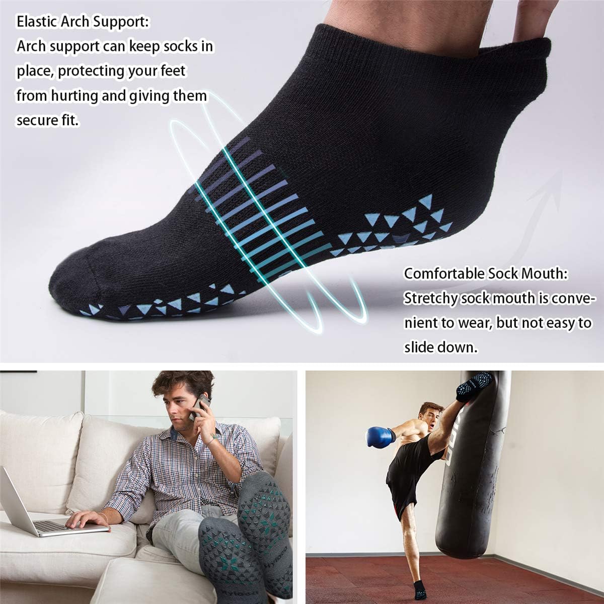 Unisex Non Slip Socks with Grip for Yoga, Hospital, Pilates, Barre | Ankle, Cushioned