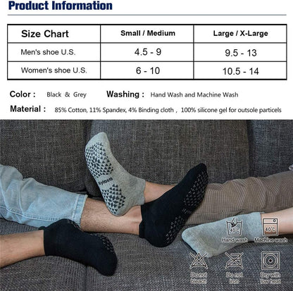 Unisex Non Slip Socks with Grip for Yoga, Hospital, Pilates, Barre | Ankle, Cushioned