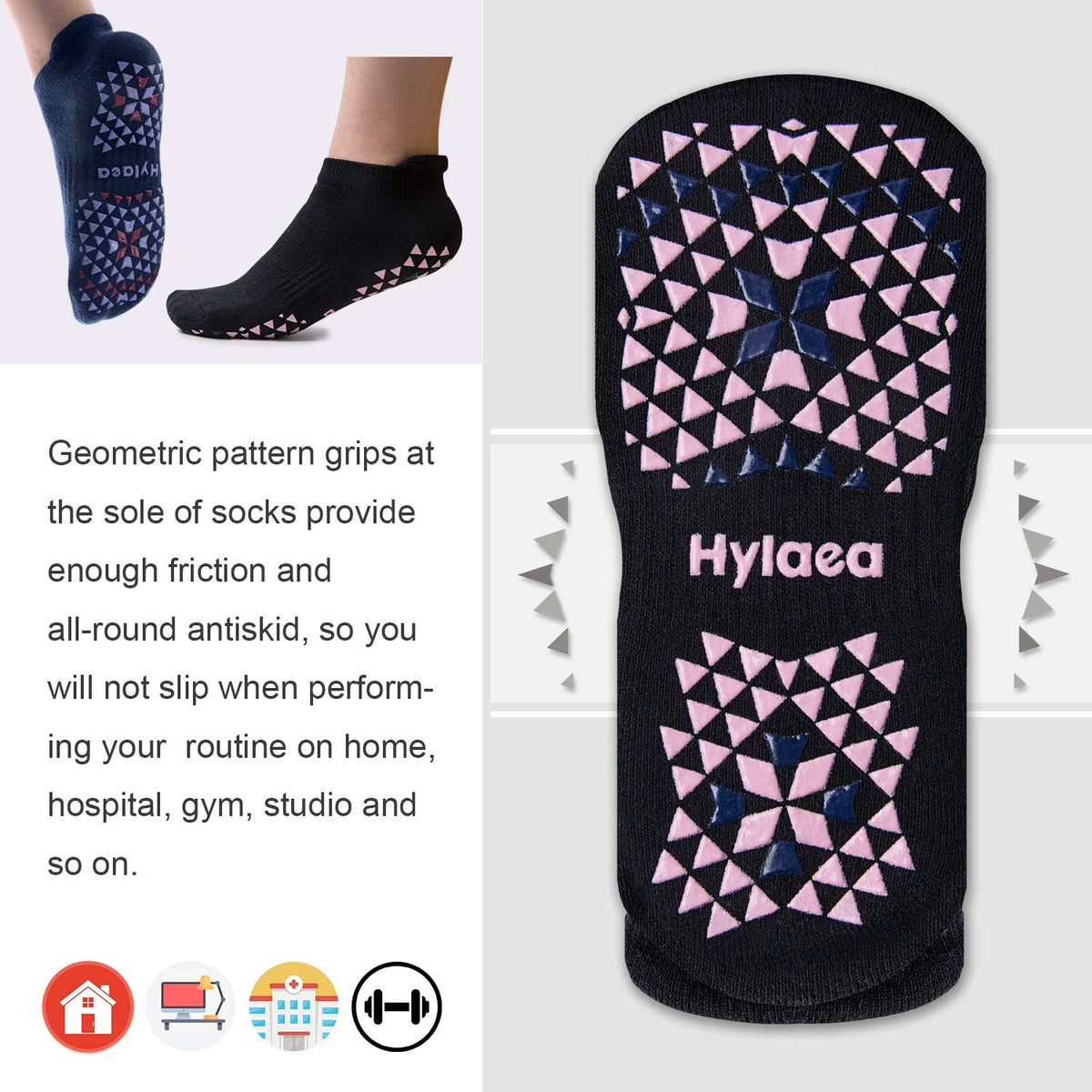 Unisex Non Slip Socks with Grip for Yoga, Hospital, Pilates, Barre | Ankle, Cushioned