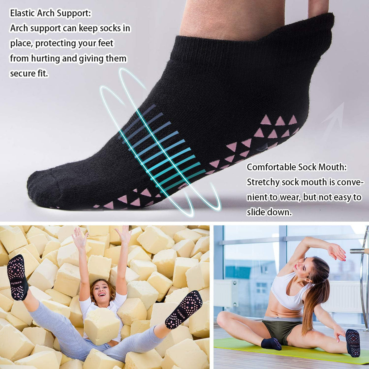 Unisex Non Slip Socks with Grip for Yoga, Hospital, Pilates, Barre | Ankle, Cushioned