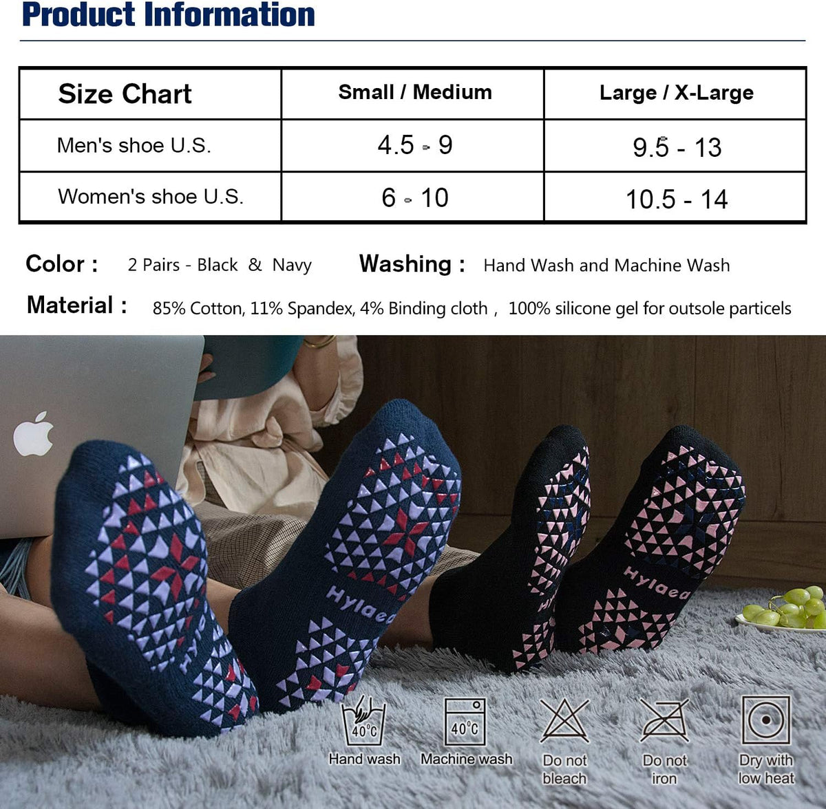 Unisex Non Slip Socks with Grip for Yoga, Hospital, Pilates, Barre | Ankle, Cushioned