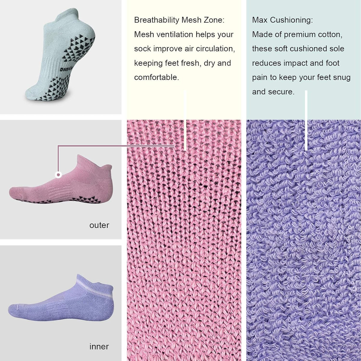 Unisex Non Slip Socks with Grip for Yoga, Hospital, Pilates, Barre | Ankle, Cushioned