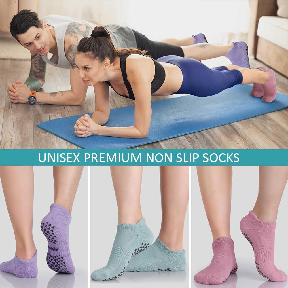 Unisex Non Slip Socks with Grip for Yoga, Hospital, Pilates, Barre | Ankle, Cushioned