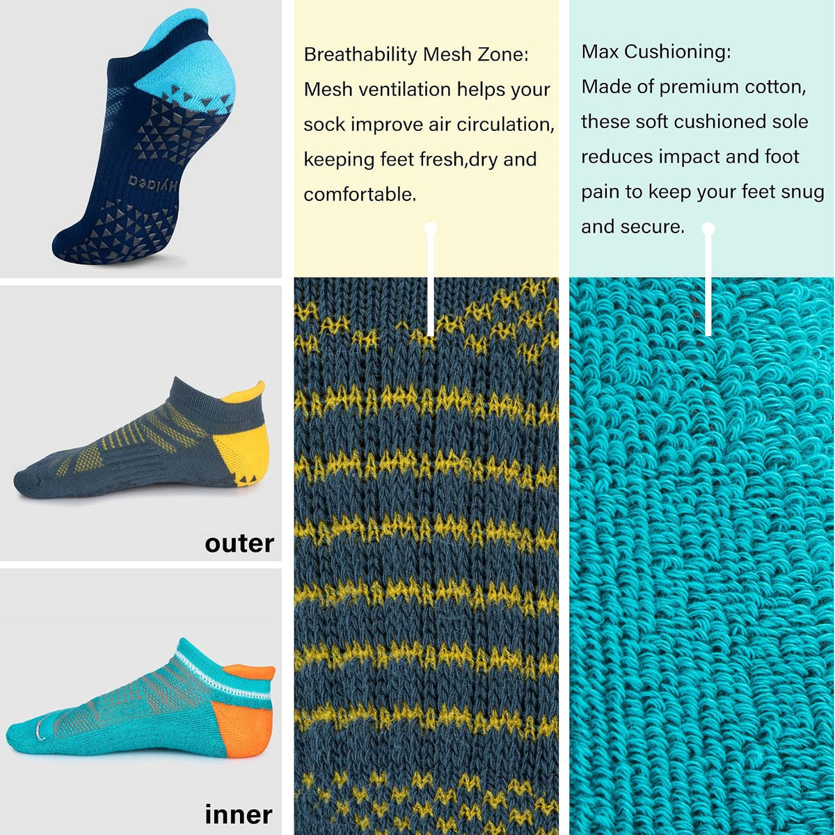Unisex Non Slip Socks with Grip for Yoga, Hospital, Pilates, Barre | Ankle, Cushioned