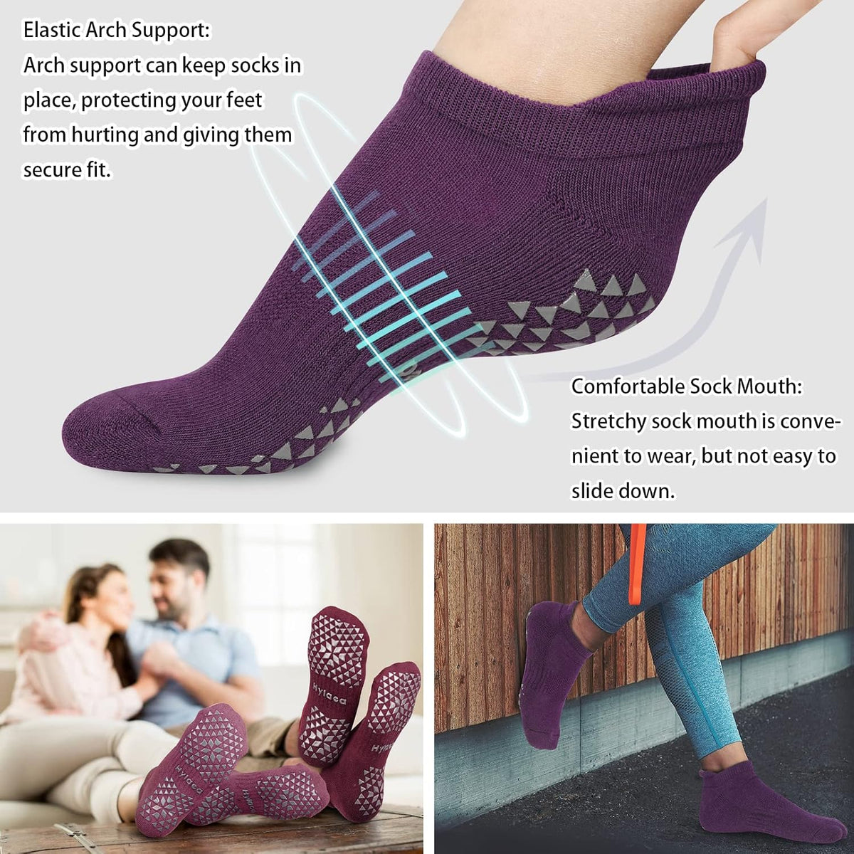 Unisex Non Slip Socks with Grip for Yoga, Hospital, Pilates, Barre | Ankle, Cushioned