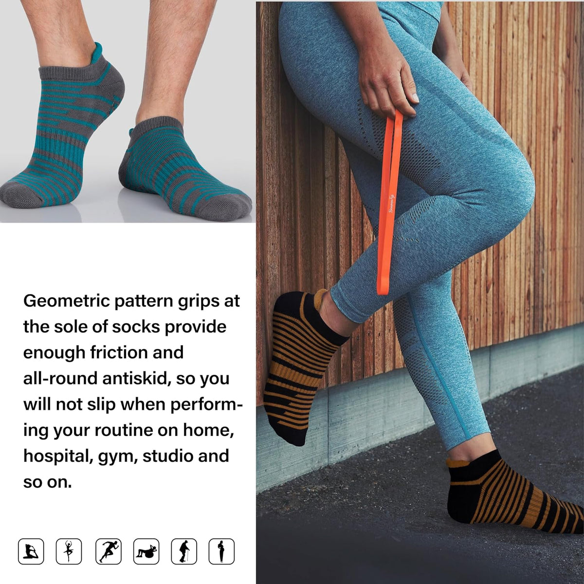 Unisex Non Slip Socks with Grip for Yoga, Hospital, Pilates, Barre | Ankle, Cushioned