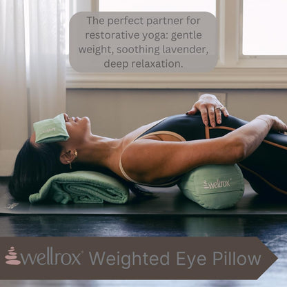 Weighted Eye Pillow - Flaxseeds & Lavender Eye Pillow Weighted for Restorative Yoga, Meditation & Stress Relief | Microwave Heating Pad & Cool Compress for Sinus Relief (Grey, Unscented)