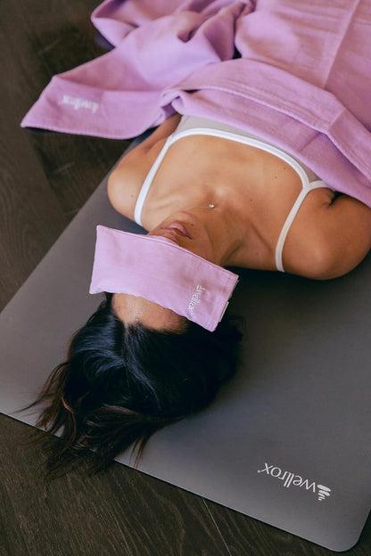 Weighted Eye Pillow - Flaxseeds & Lavender Eye Pillow Weighted for Restorative Yoga, Meditation & Stress Relief | Microwave Heating Pad & Cool Compress for Sinus Relief (Grey, Unscented)