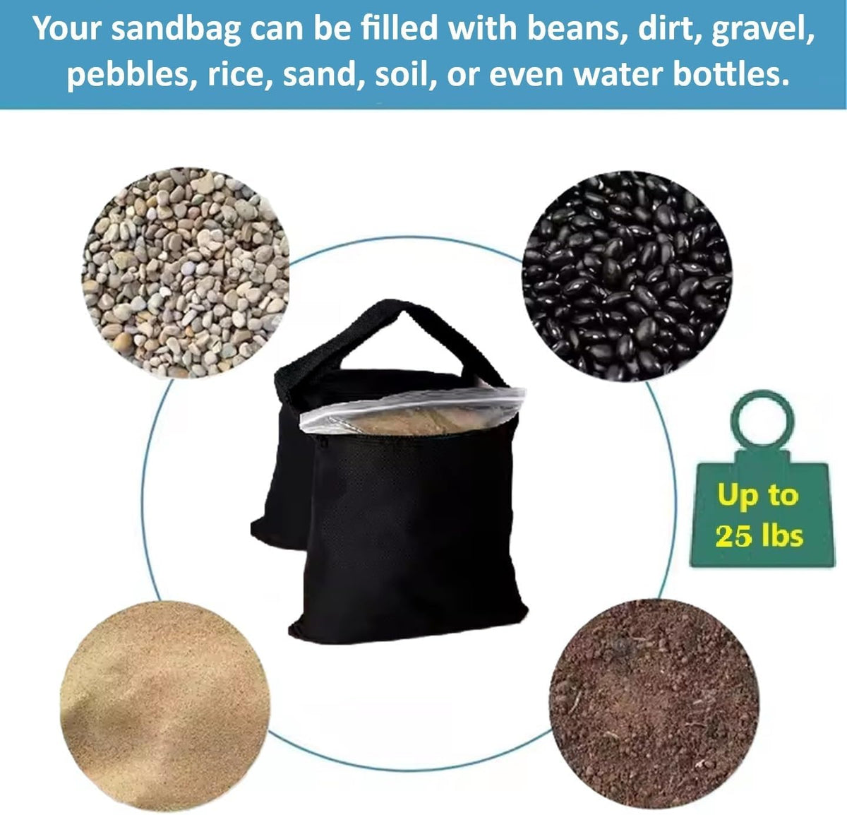 Weight Sand Bags Saddle-Bag Style for Photography Tripod, Video Equipment, Studio Set, Light Stand, Film Set, Folding Chair, Camping Tents, Sports, Indoor Outdoor Use