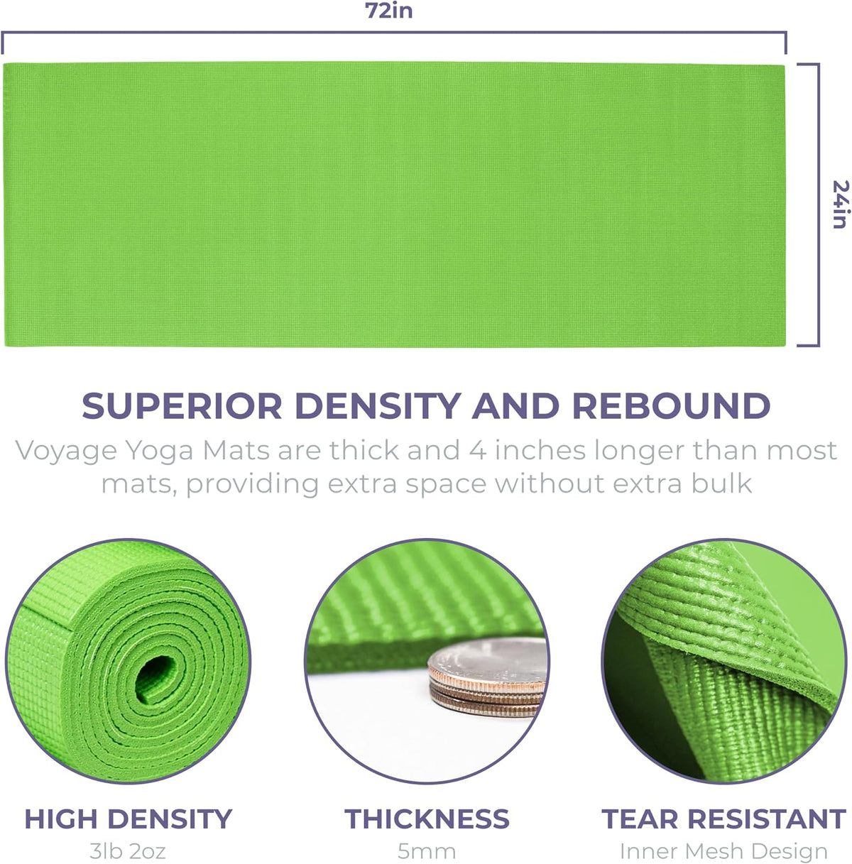 Voyage 5mm Studio Yoga Mats, 4 Pack, 72x24in