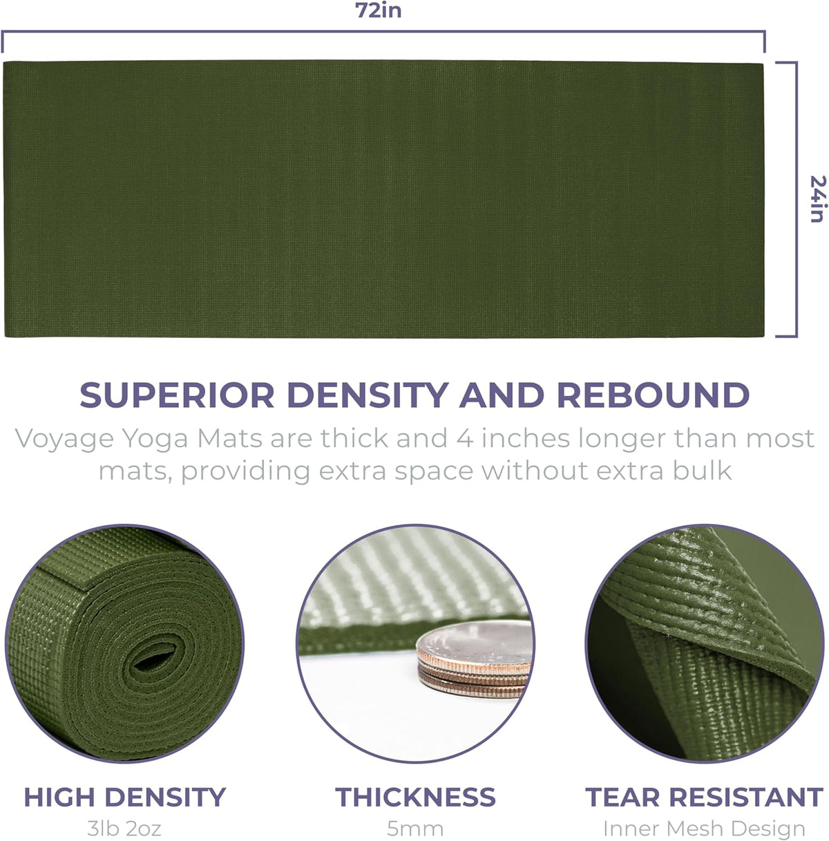 Voyage 5mm Studio Yoga Mats, 4 Pack, 72x24in