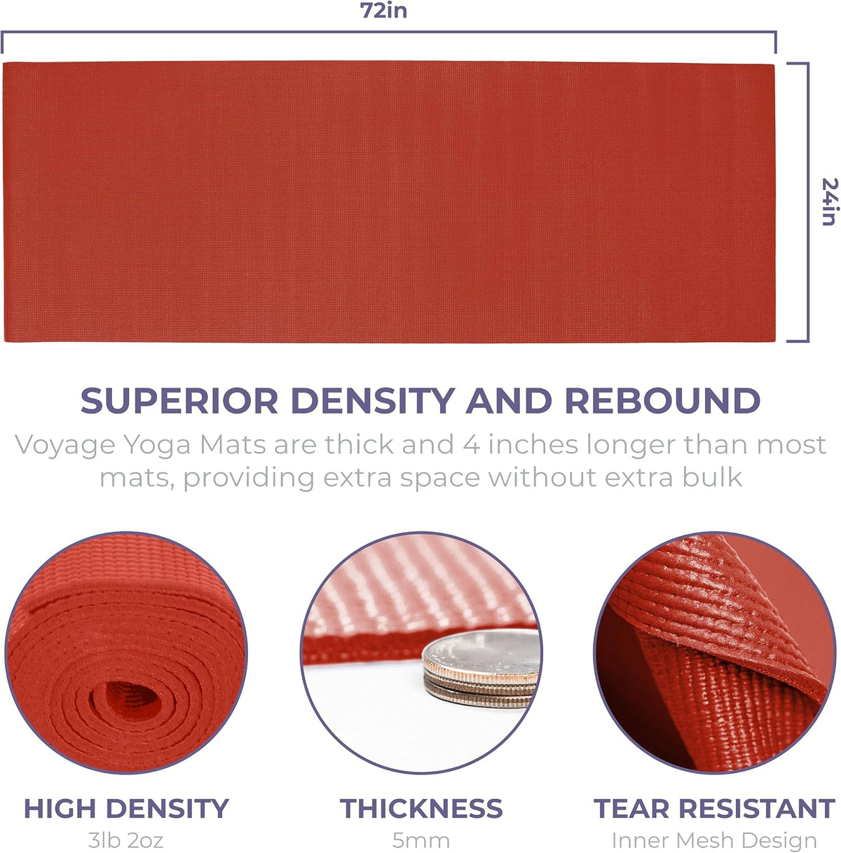 Voyage 5mm Studio Yoga Mats, 4 Pack, 72x24in