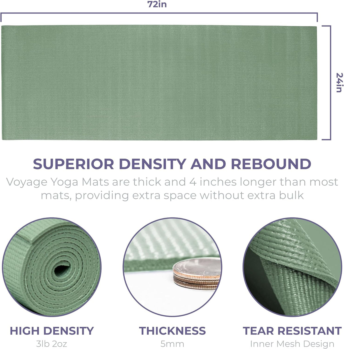 Voyage 5mm Studio Yoga Mats, 4 Pack, 72x24in