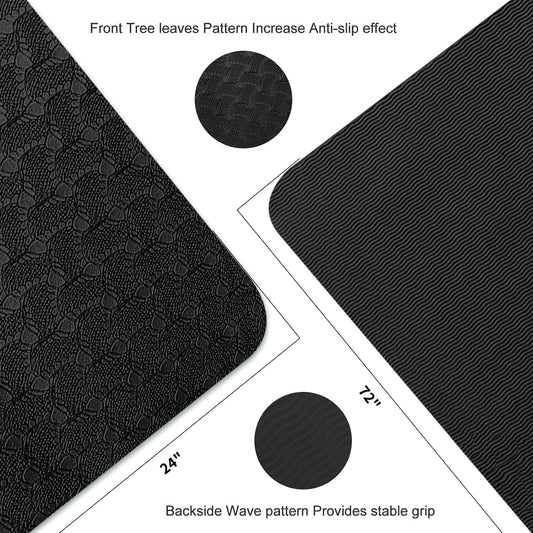 1/3" (8mm) Thick Non-Slip, Women Men Fitness & Exercise Mat, 72"Lx24"W Eco-Friendly TPE Workout Mat with Carrying Strap for Yoga, Pilates, Home Gym, Floor Exercises