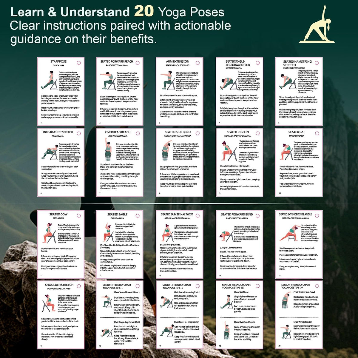 Chair Yoga Cards Exercises,57 Exercise Card for Seniors Beginners