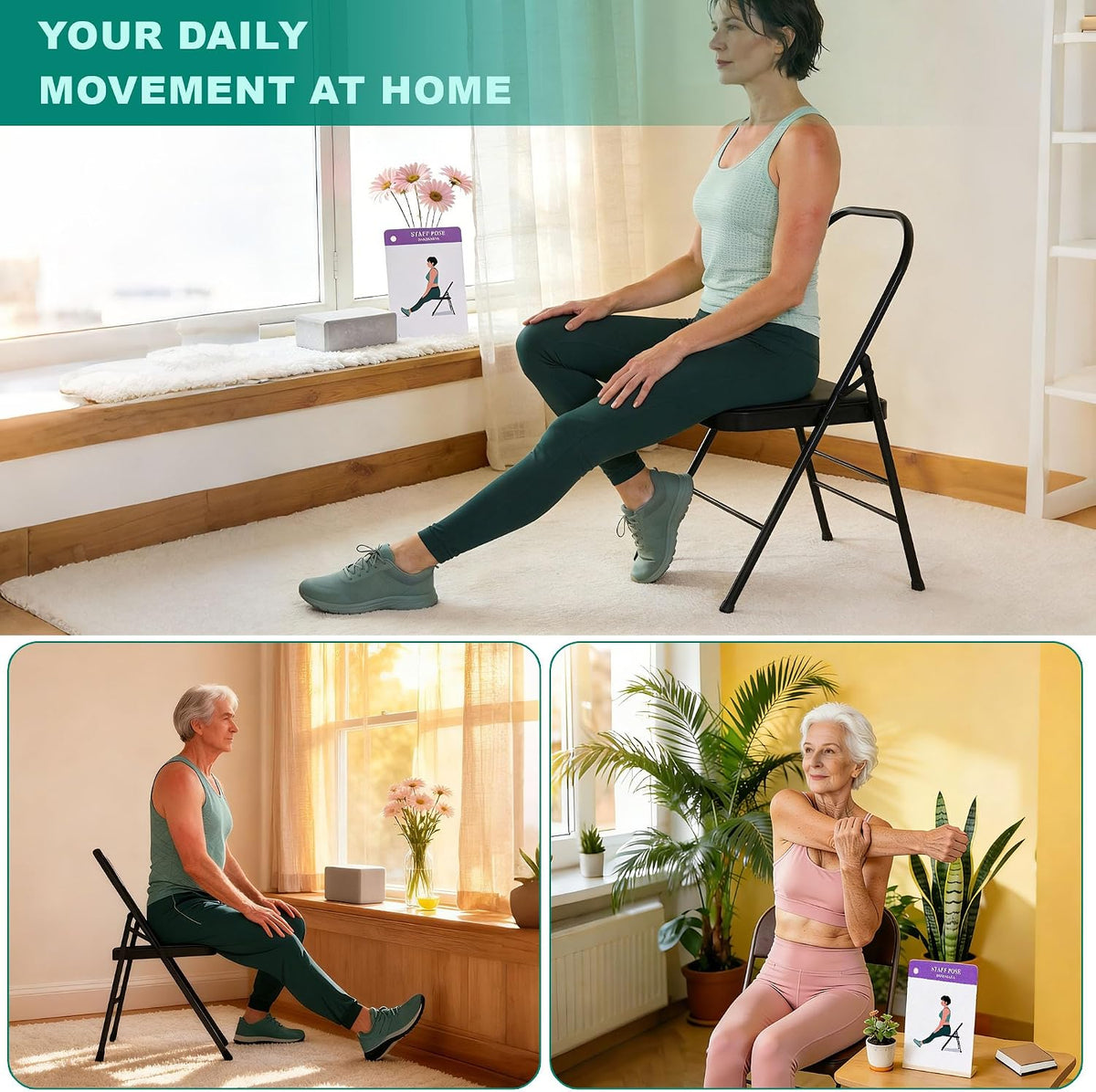 Chair Yoga Cards Exercises,57 Exercise Card for Seniors Beginners