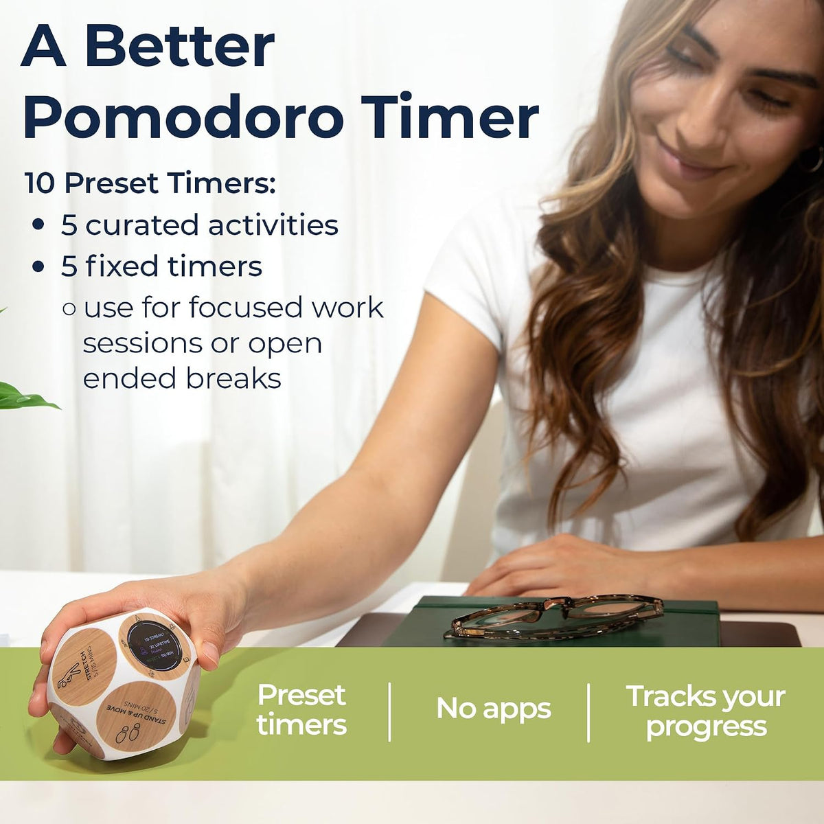 Focused Activity Timer & Tracker | Promotes Work Life Balance & Productivity | Pomodoro 'Plus' w/ 5 Fixed timers + 5 curated Wellness Activities | Office Desk Accessory | Mindfulness | ADHD