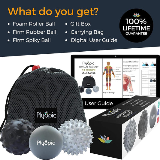 . Massage Ball Set – for Deep Tissue Muscle Massage, Myofascial Release, Trigger Points, Mobility, Plantar Fasciitis - Eliminate Muscle Tension & Tightness in Your Back Neck Foot