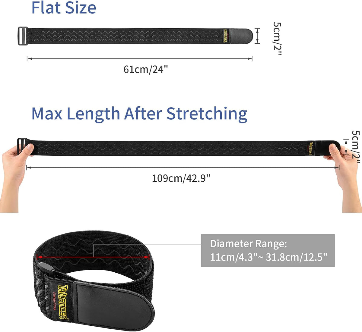Elastic Cinch Straps with Anti-Slip Strips, 24'' x 2'' (4 Pack)