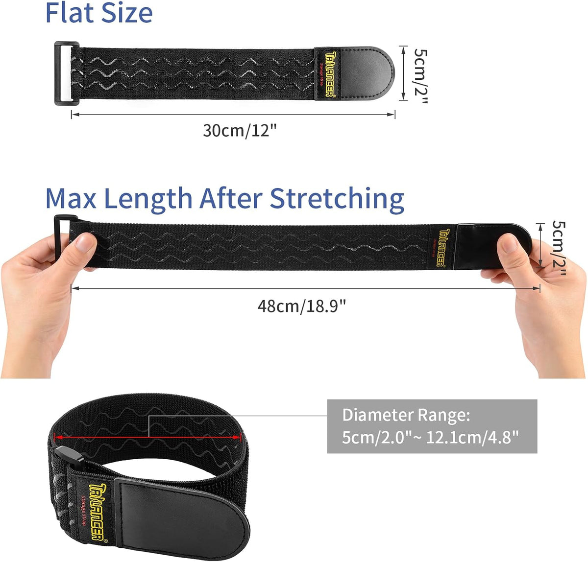 Elastic Cinch Straps with Anti-Slip Strips, 24'' x 2'' (4 Pack)