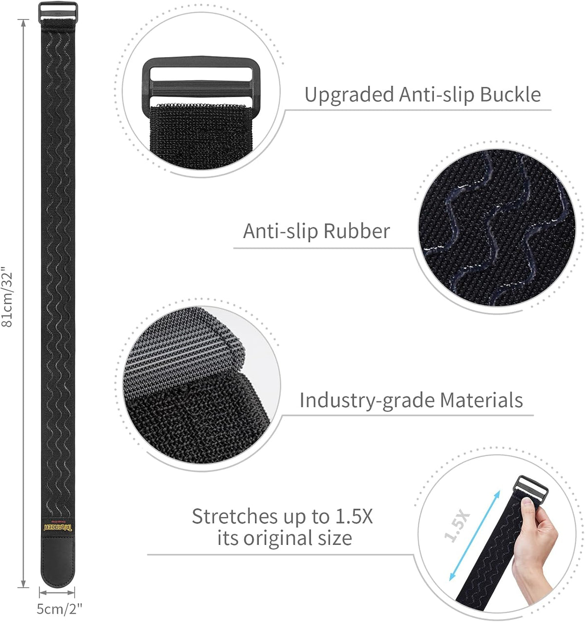 Elastic Cinch Straps with Anti-Slip Strips, 24'' x 2'' (4 Pack)