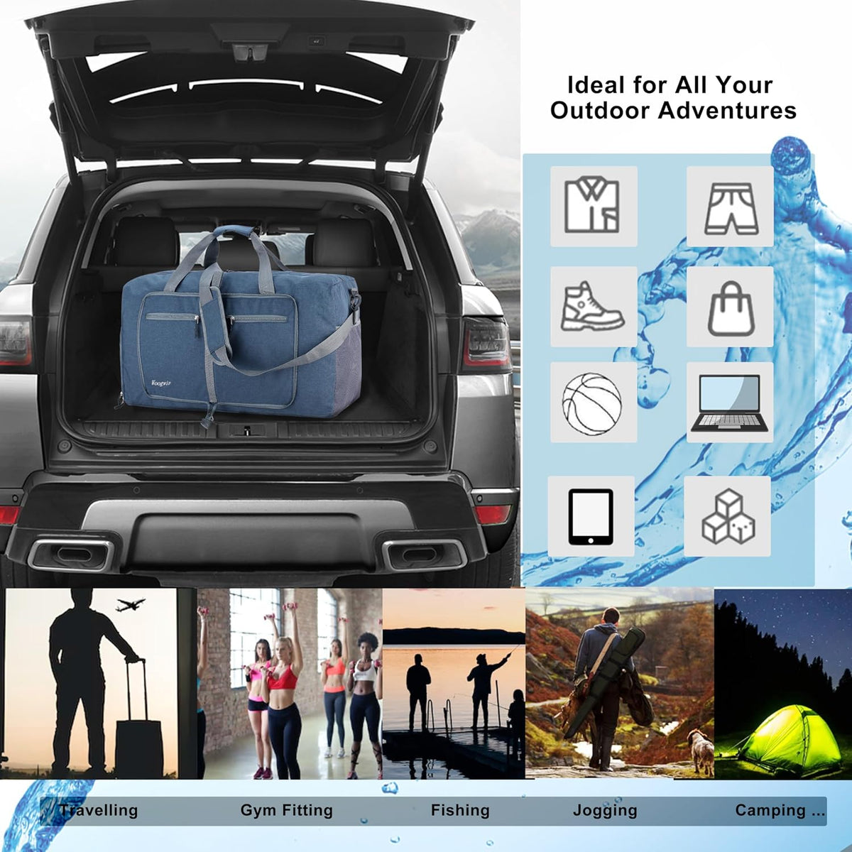 Travel Duffel Bag Large Foldable Waterproof Overnight Bag for Beach Swim Bags Pool Sports Gym