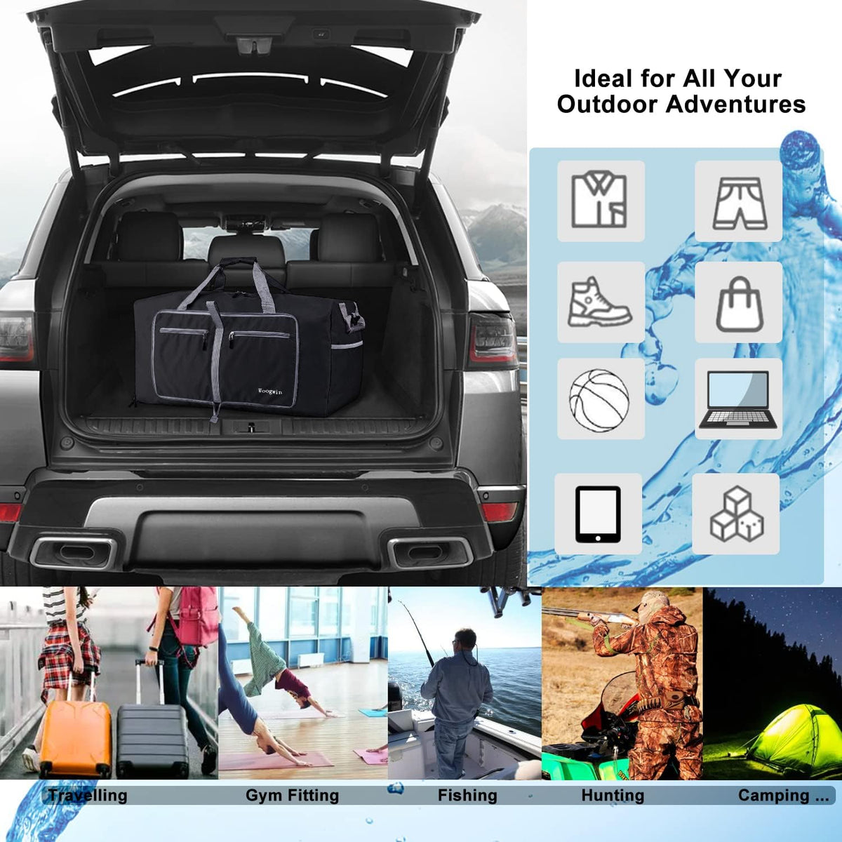 Travel Duffel Bag Large Foldable Waterproof Overnight Bag for Beach Swim Bags Pool Sports Gym