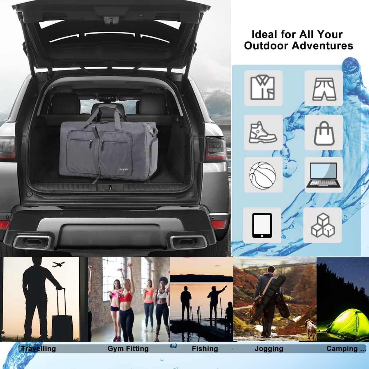 Travel Duffel Bag Large Foldable Waterproof Overnight Bag for Beach Swim Bags Pool Sports Gym