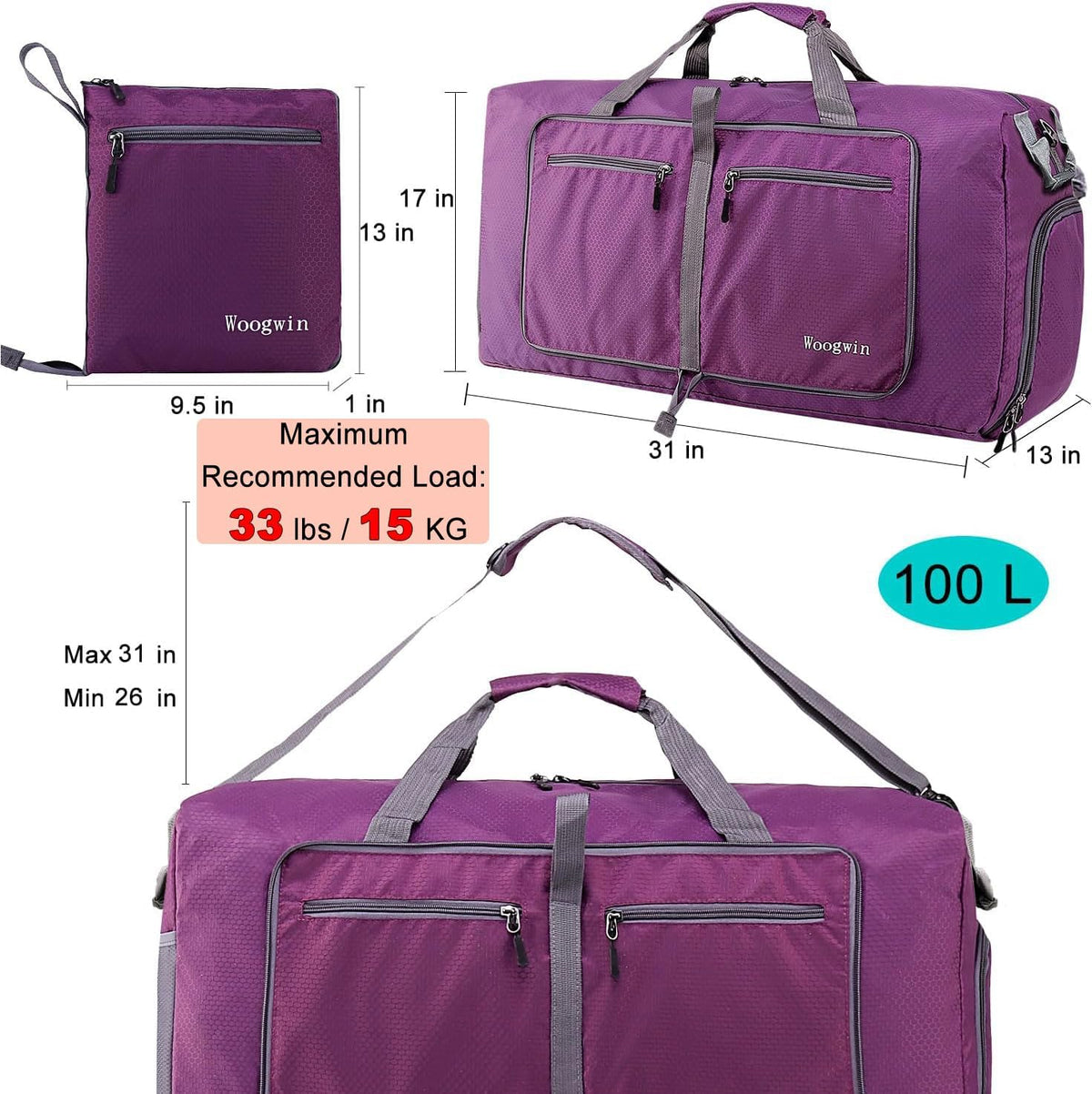 Travel Duffel Bag Large Foldable Waterproof Overnight Bag for Beach Swim Bags Pool Sports Gym