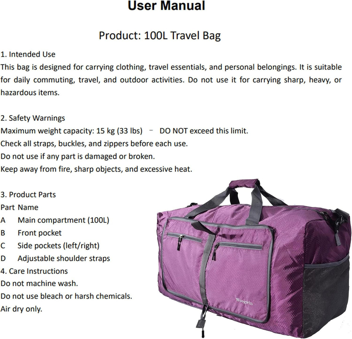Travel Duffel Bag Large Foldable Waterproof Overnight Bag for Beach Swim Bags Pool Sports Gym