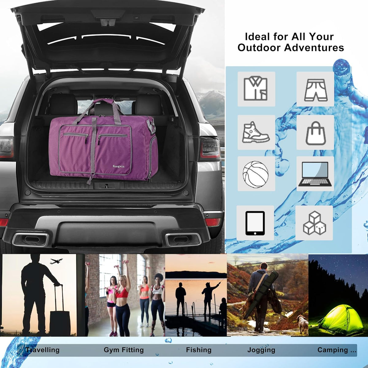 Travel Duffel Bag Large Foldable Waterproof Overnight Bag for Beach Swim Bags Pool Sports Gym