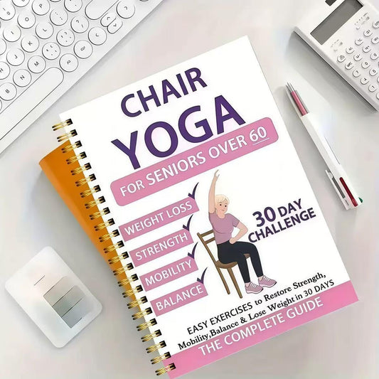 Chair Yoga for Seniors Over 60 Book & Chart, Chair Yoga for Weight Loss & Toning, 30-Day Challenge, Exercise Book for Seniors Over 60 (Pink)