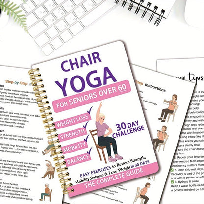Chair Yoga for Seniors Over 60 Book & Chart, Chair Yoga for Weight Loss & Toning, 30-Day Challenge, Exercise Book for Seniors Over 60 (Pink)