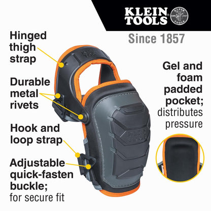 60491 Hinged Knee Pads, Heavy Duty Gel Foam Protective Knee Pads with Quick-Fasten Buckle and Thigh Strap, Black