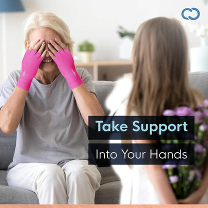 Arthritis Gloves | Fingerless Arthritis Carpal Tunnel Pain Relief Gloves For Men & Women | Hand Support Wrist Brace For Rheumatoid, Tendonitis, Swelling, Crocheting, Typing (M)