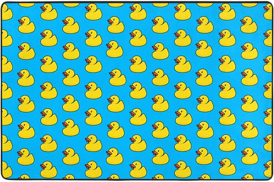 Rubber Duck Soft Flannel Playroom Rug with Anime Design - Yoga Mat Carpet, Machine Washable Floor Decor