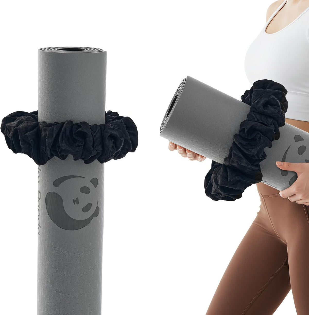Slim Panda Yoga Mat Scrunchie Strap, Stretch Velvet Carrier