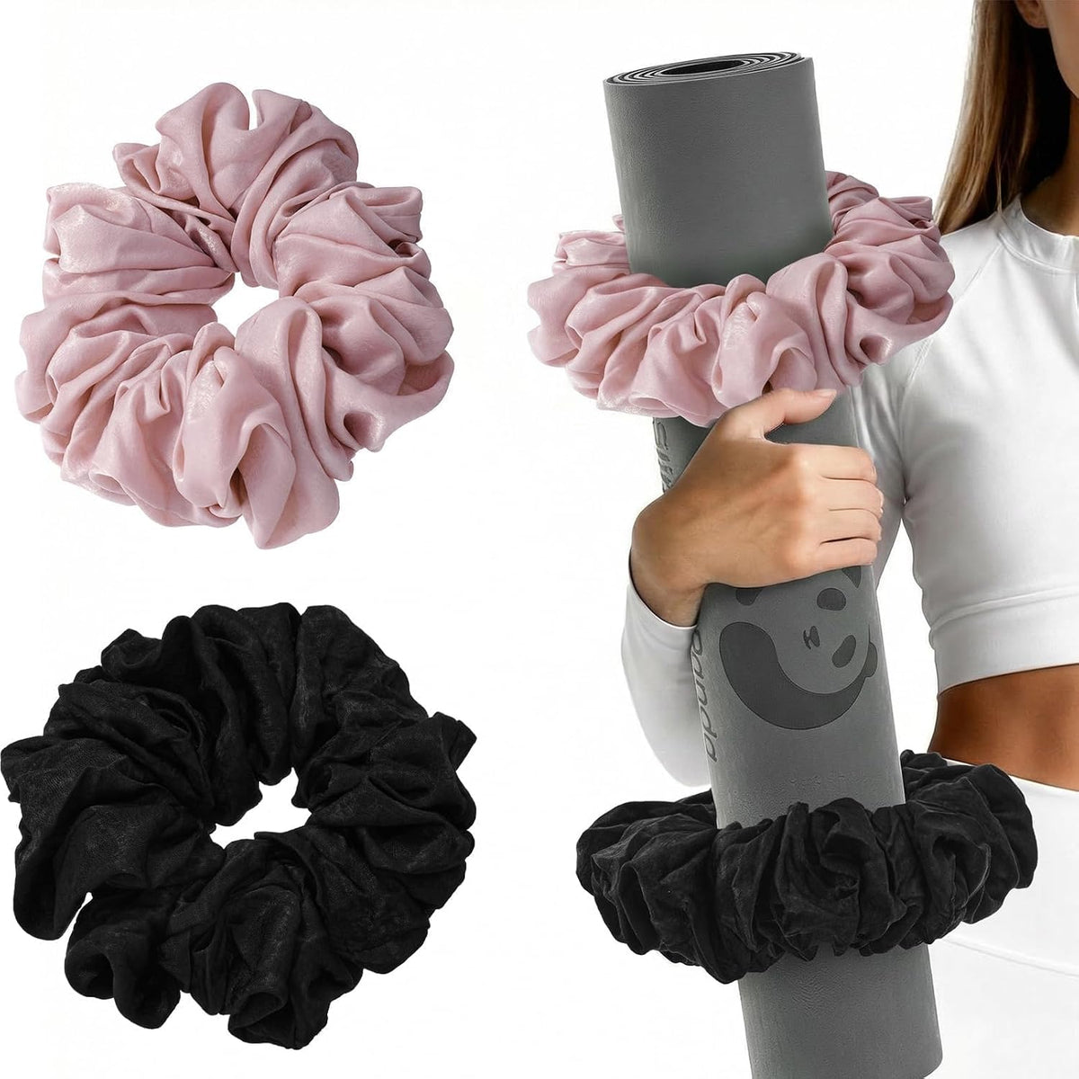 Slim Panda Yoga Mat Scrunchie Strap, Stretch Velvet Carrier