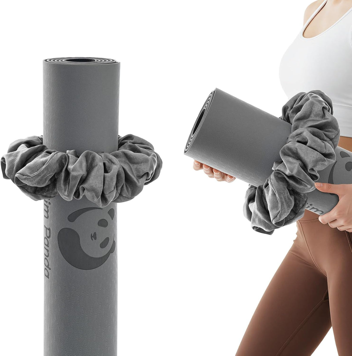 Slim Panda Yoga Mat Scrunchie Strap, Stretch Velvet Carrier