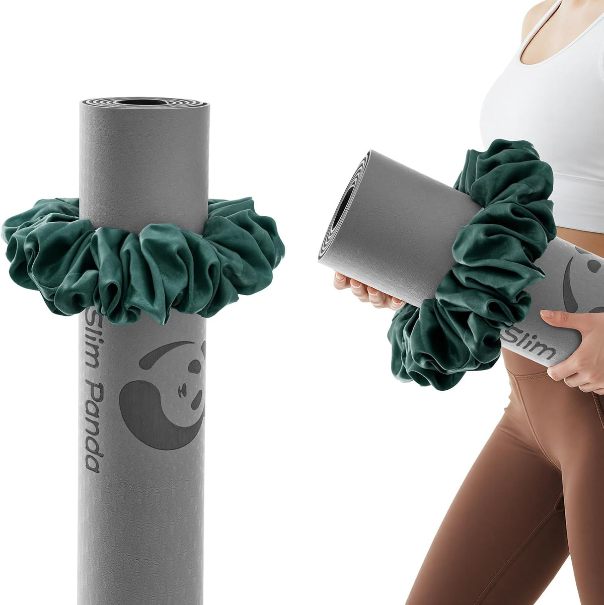 Slim Panda Yoga Mat Scrunchie Strap, Stretch Velvet Carrier