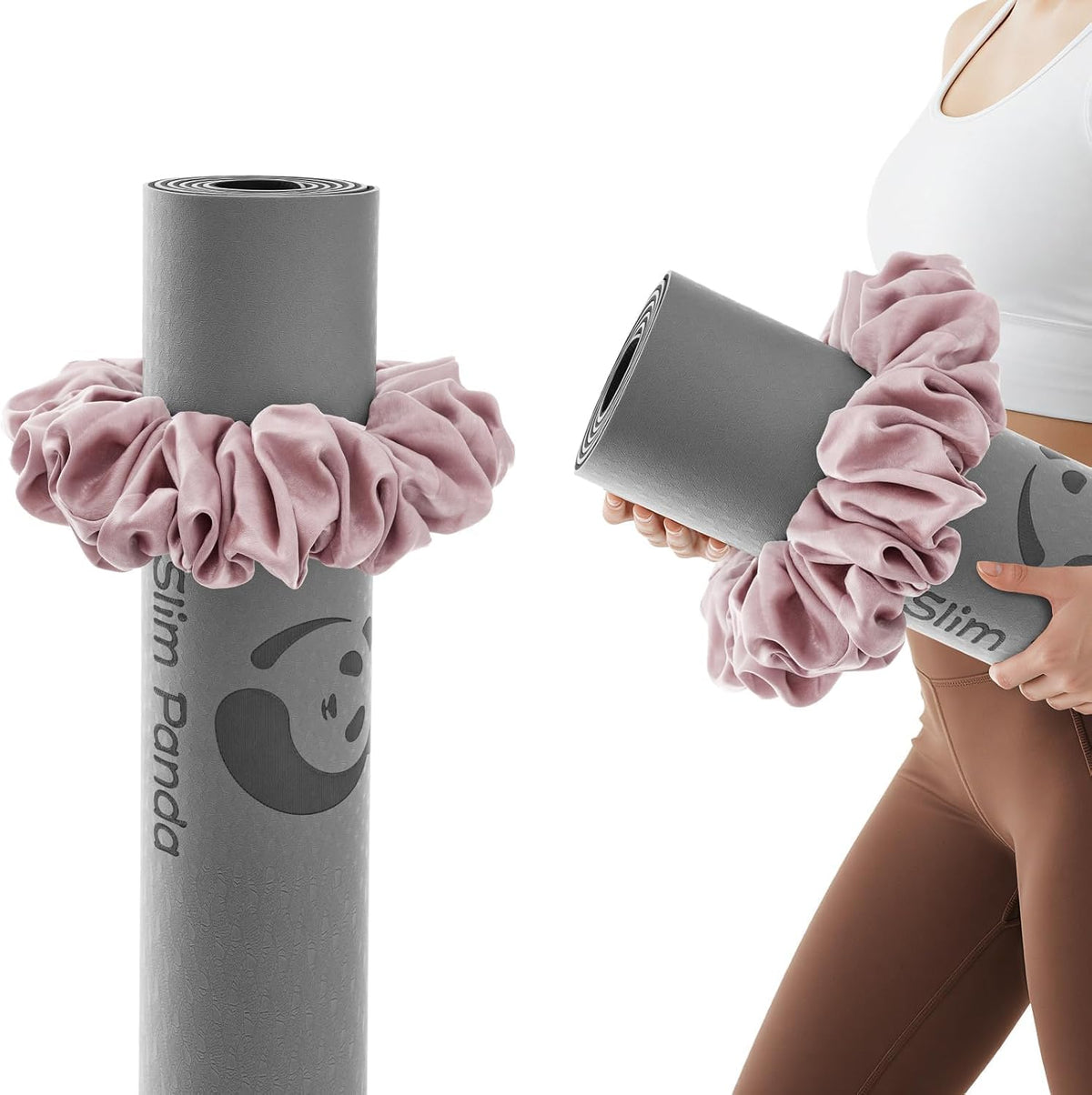 Slim Panda Yoga Mat Scrunchie Strap, Stretch Velvet Carrier