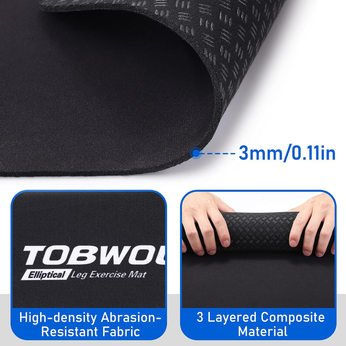 Non-Slip Workout Mat for Ellipse Leg Exerciser, Ellipse Machine Mat, Exercise Mat for Under Desk Ellipticals, Suitable for Electric Seated Foot Pedal Exerciser, Stability & Floor Protection