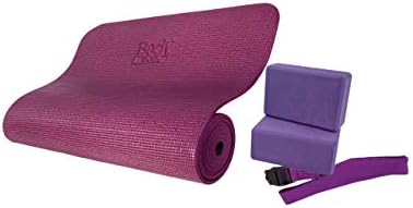 4-Piece Yoga Kit, (1) 72 in. x 1/4 in. Fitness Mat, (2) Purple Blocks, (1) 6 ft. Exercise Strap - Beginner Set for Home Fitness & Gym Workouts
