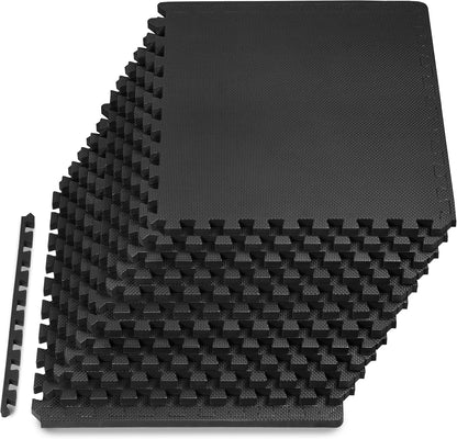 Weaved Pattern Extra Thick Exercise Puzzle Mat ¾-inch, EVA Foam Interlocking Tiles for Protective, Cushioned Flooring for Home and Gym Equipment; Black, 24 SQ FT, 6 Tiles
