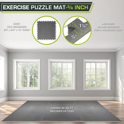 Weaved Pattern Extra Thick Exercise Puzzle Mat ¾-inch, EVA Foam Interlocking Tiles for Protective, Cushioned Flooring for Home and Gym Equipment; Black, 24 SQ FT, 6 Tiles