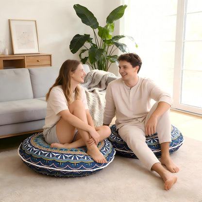 32 Inch Round Floor Pillow for Adults, Large Thick Memory Foam Boho Mandala Meditation Floor Seating Cushion, Machine Washable for Living Room Outdoor Yoga Floor Sitting, Green