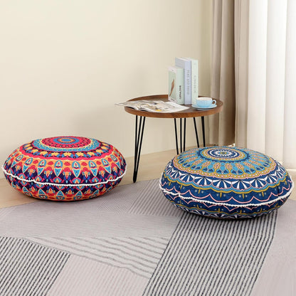 32 Inch Round Floor Pillow for Adults, Large Thick Memory Foam Boho Mandala Meditation Floor Seating Cushion, Machine Washable for Living Room Outdoor Yoga Floor Sitting, Green